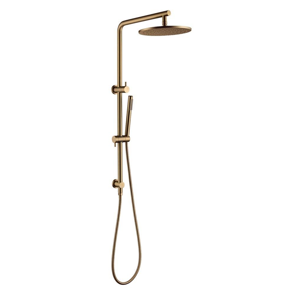 10 Round Brushed Yellow Gold Shower Station Top Water Inlet(Right Angle)