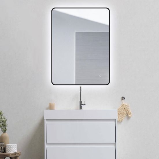 Aluminum Framed Curved Rim Rectangle 3 Color Lighting Backlit LED Mirror