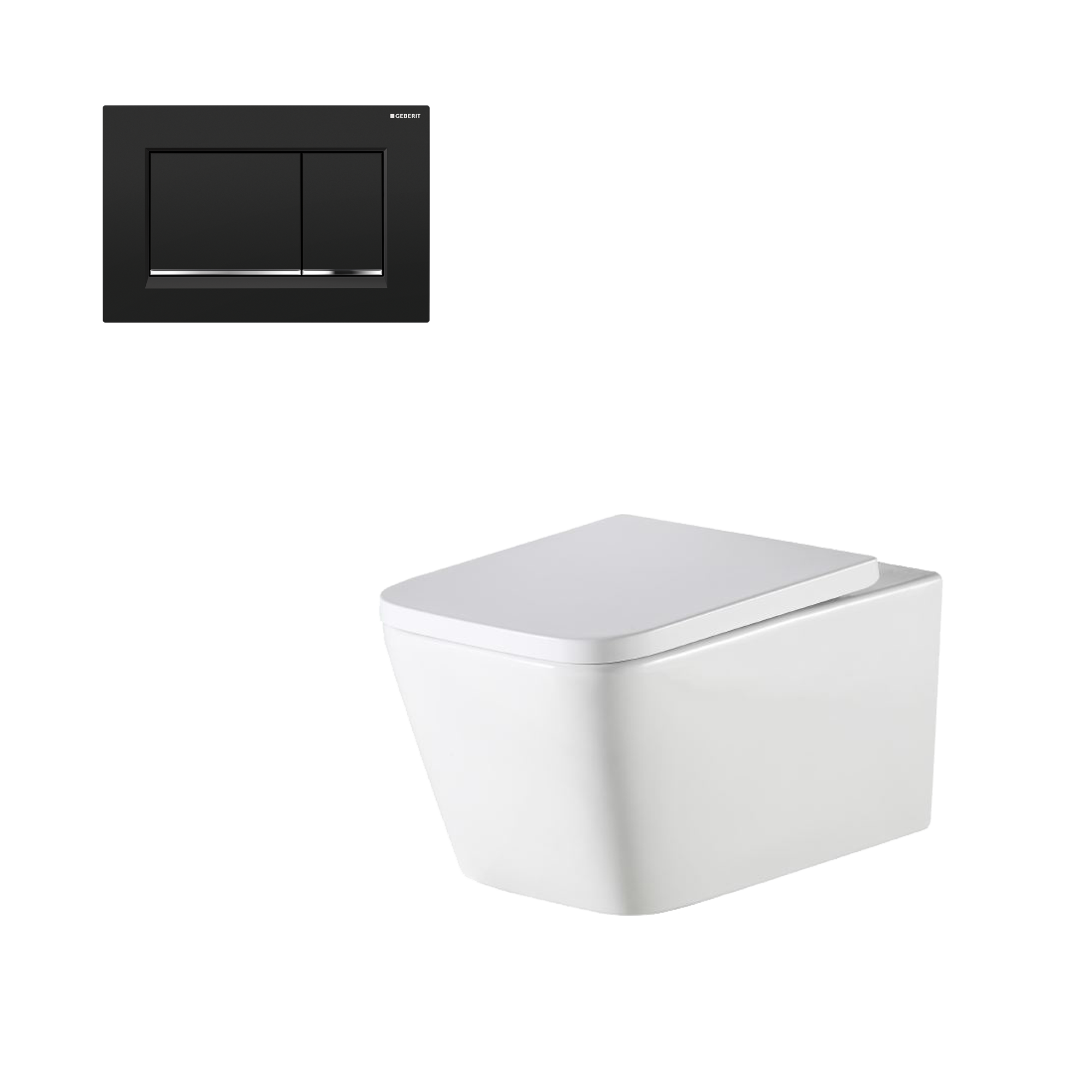 Munich Wall Hung Toilet Suite With Geberit Black Square Push Plate