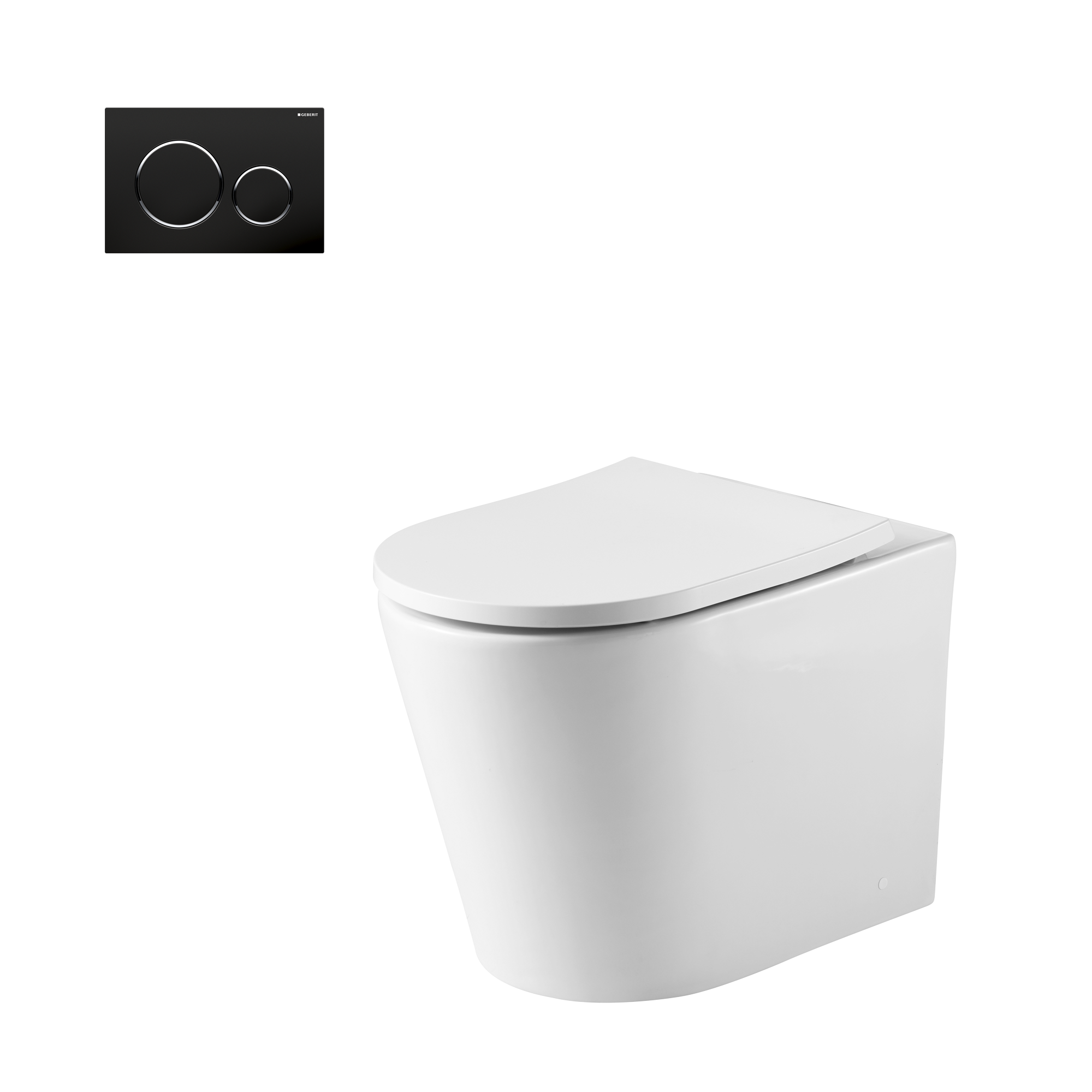 Oslo Wall Faced Toilet Suite With Geberit Black Round Push Plate