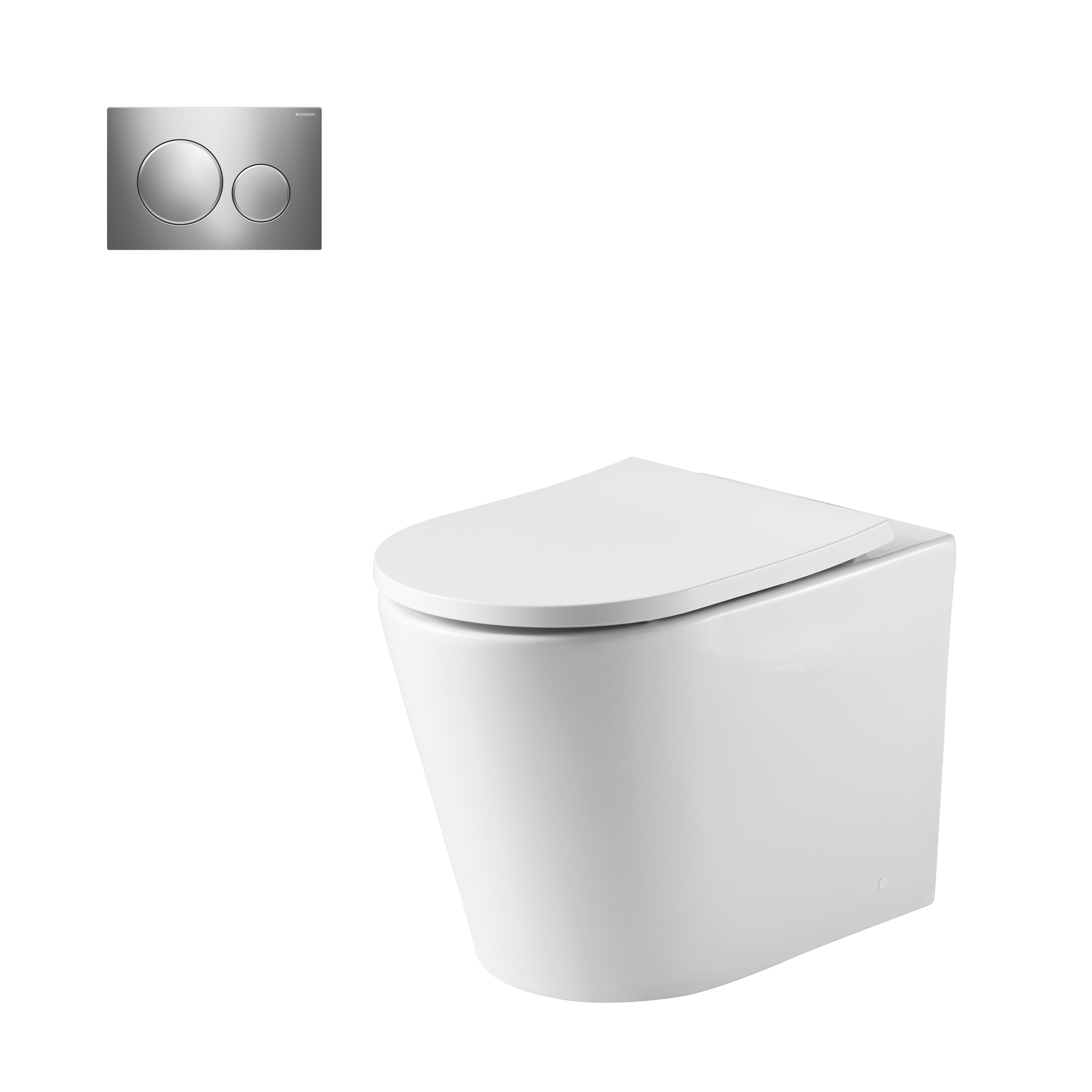 Oslo Wall Faced Toilet Suite With Geberit Chrome Round Push Plate