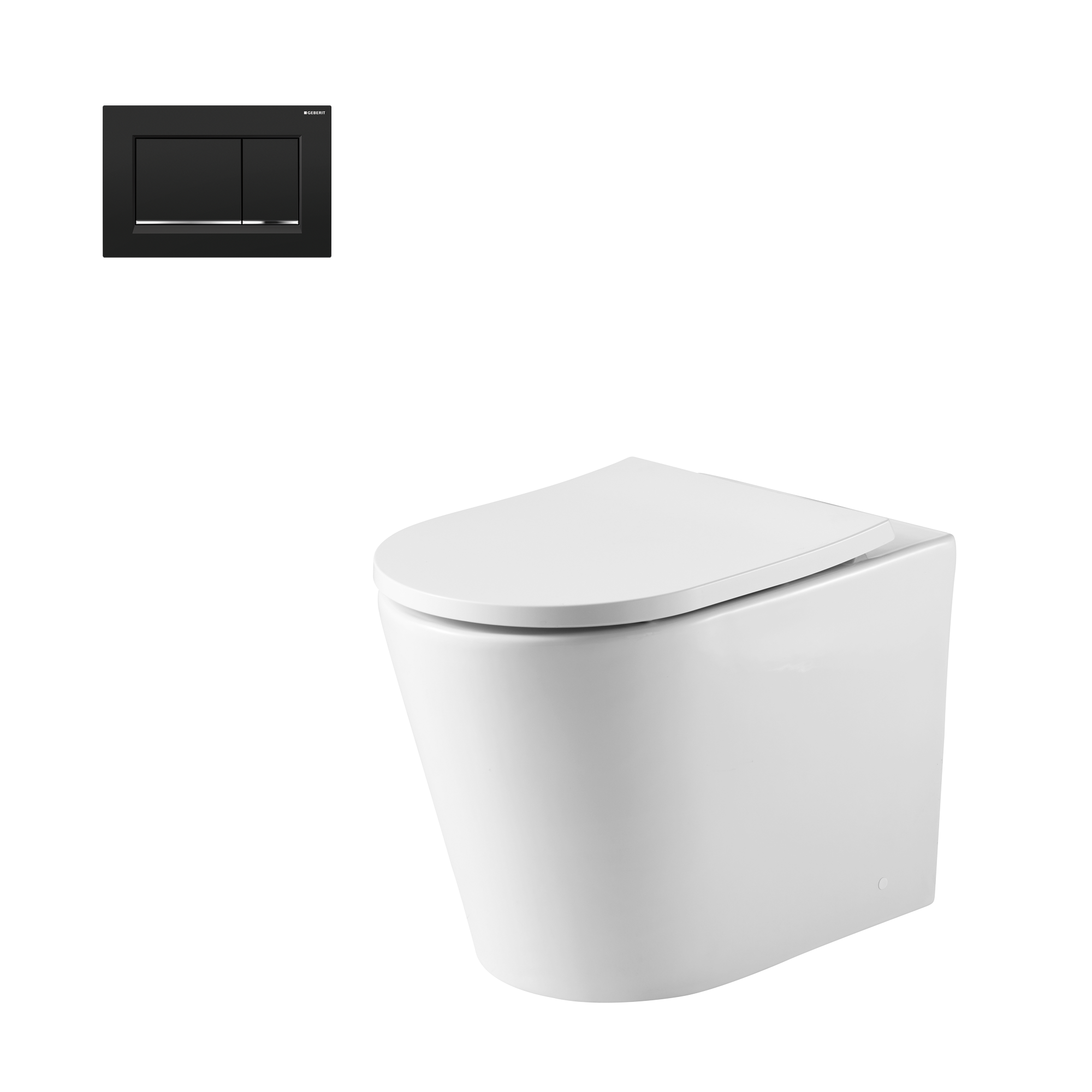 Oslo Wall Faced Toilet Suite With Geberit Black Square Push Plate