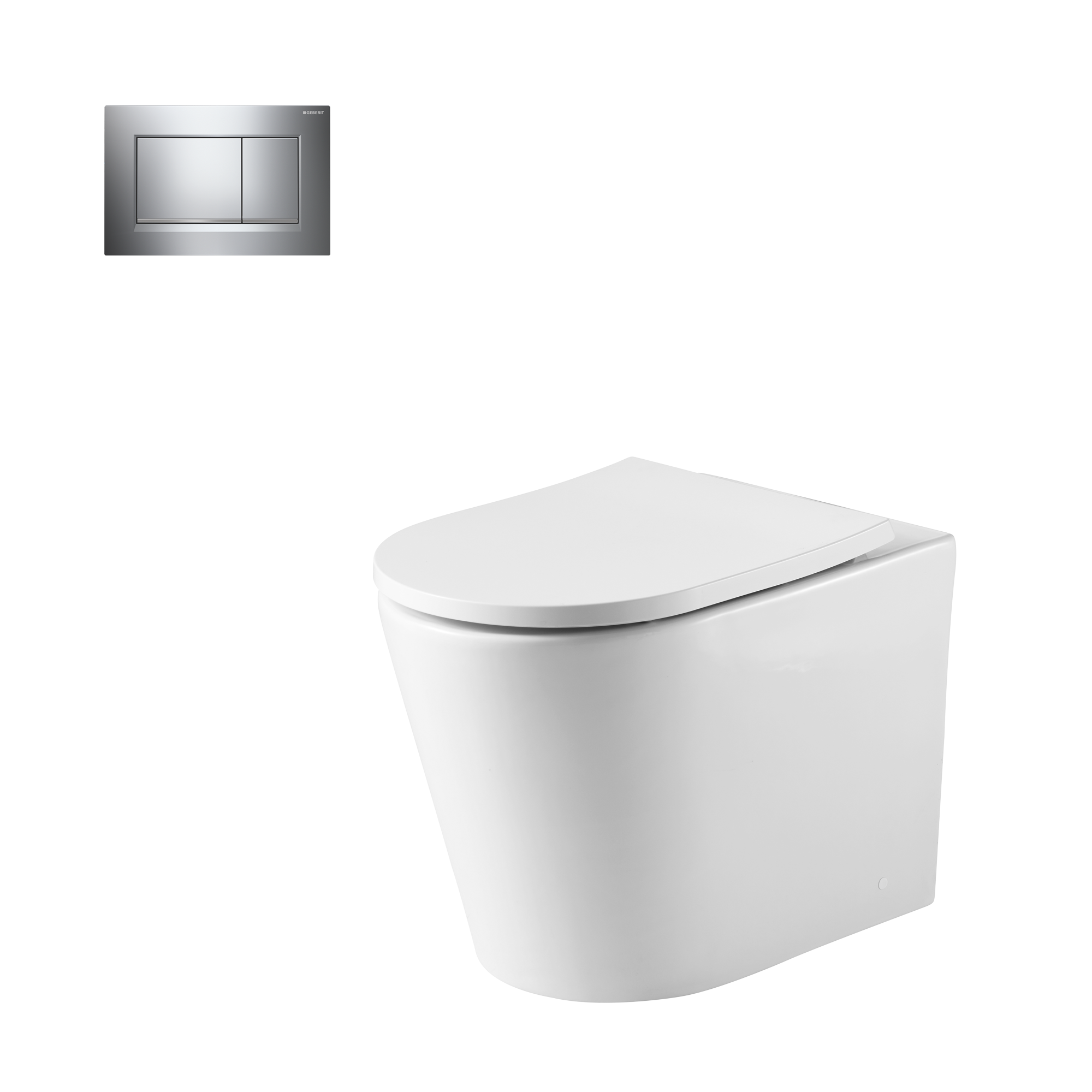 Oslo Wall Faced Toilet Suite With Geberit Chrome Square Push Plate