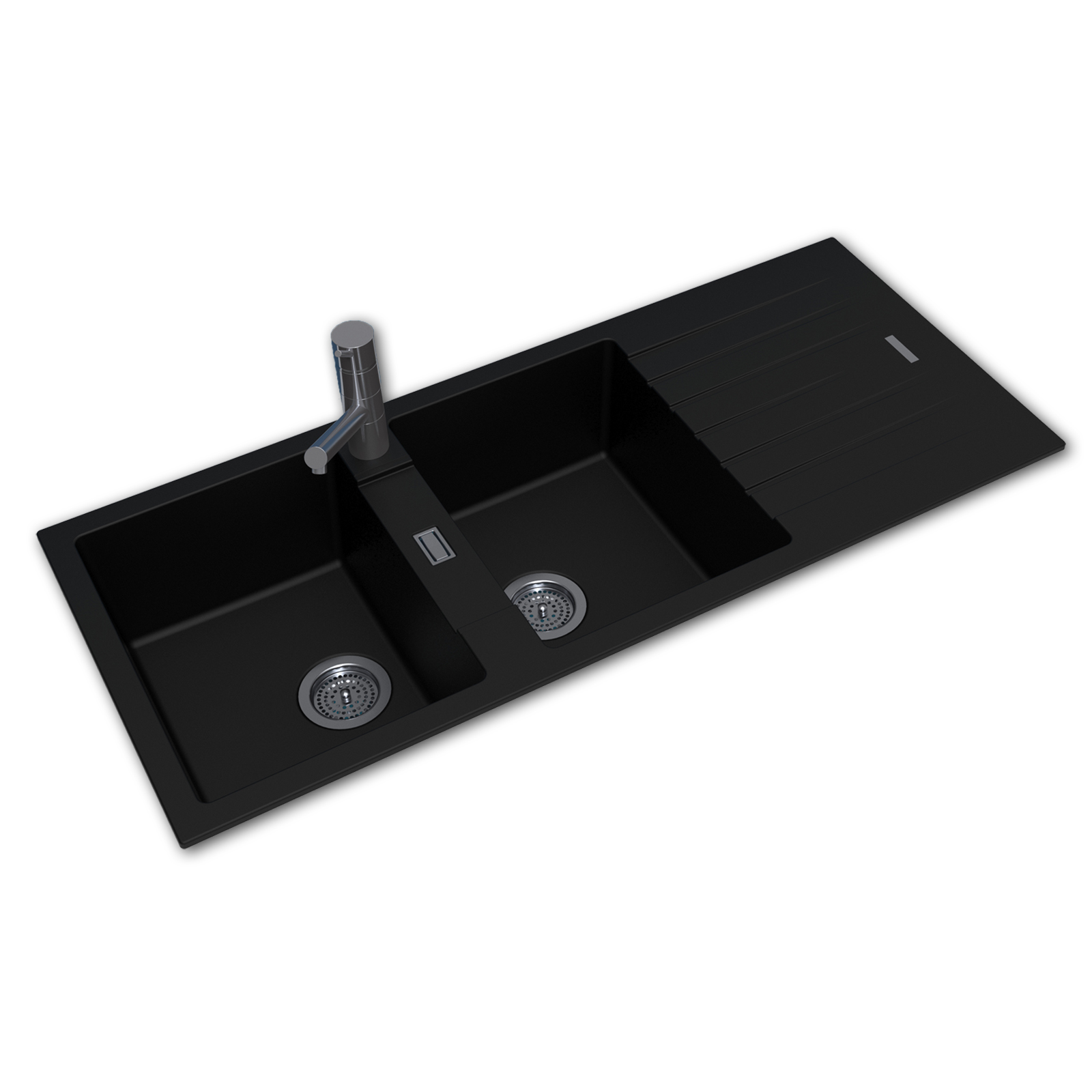 Black Granite Quartz Stone Kitchen Sink Double Bowls Drainboard