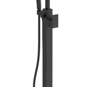 Prague Matte Black Floor Mounted Bath Filler With Hand Piece