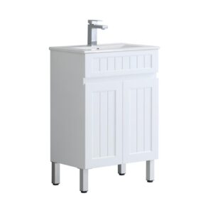 Ceto Acacia Shaker Floor Slim Cabinet With Ceramic Top