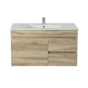 Berge Pvc Filmed Wall Hung Vanity With Ceramic - White Oak