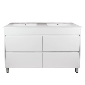 Qubist Pvc Filmed Floor Cabinet Double Bowl - Matte White