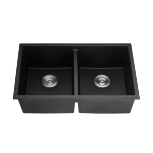 Poseidon Quartz Kitchen Sink Double Bowl, Matte Black