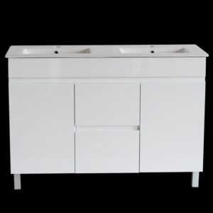 Pvc Floor Vanity With Ceramic Top Doulbe Bowl, Centre Drawer