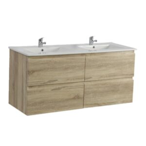 Qubist White Oak Pvc Filmed Wall Hung Vanity With Ceramic