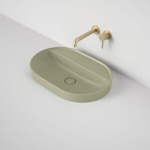 Liano 600mm Pill Inset Basin with Tap Landing – Matte Green Liano 600mm Pill Inset Basin with Tap Landing – Matte Green