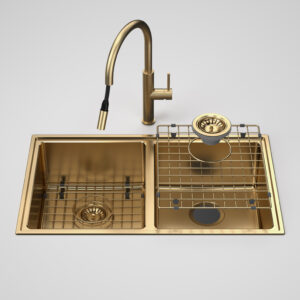 Urbane II Double Bowl Sink with Liano II Pull Out Mixer - Brushed Brass