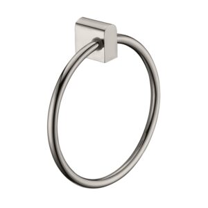 Soft curves and sleek brushed nickel towel ring