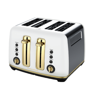Ascend Soft Gold 4-Slice Toaster – White Finish with Multiple Function