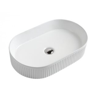 Fluted Gloss White Oval Above Counter Basin