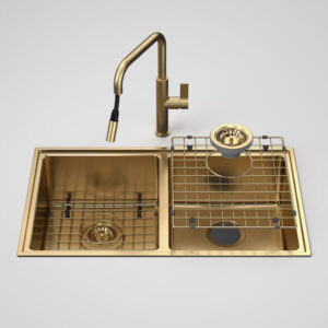 Urbane II Brushed Brass Double Bowl Sink and Pull Out Sink Mixer