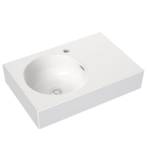 Right Hand Shelf Wall Mounted Basin 600mm – Round Design, 1 Tap Hole Right Hand Shelf Wall Mounted Basin 600mm – Round Design, 1 Tap Hole