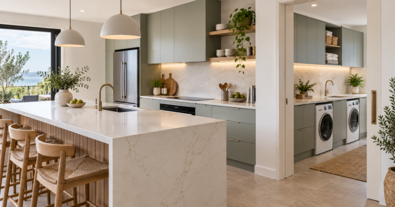 Coordinated kitchen and laundry renovation with custom cabinetry in a Sydney home